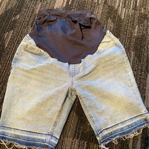Jean knee length maternity shorts